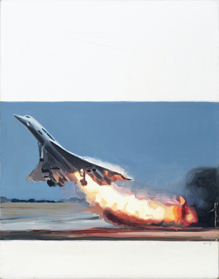 bez tytułu (Concorde - Takeoff - Aéroport Roissy Charles de Gaulle), 2008, olej, płótno, 40 x 51 cm